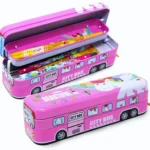 Pencil Box for Kids Metal Pencil Box with Moving Tyres, Bus Geometry Box
